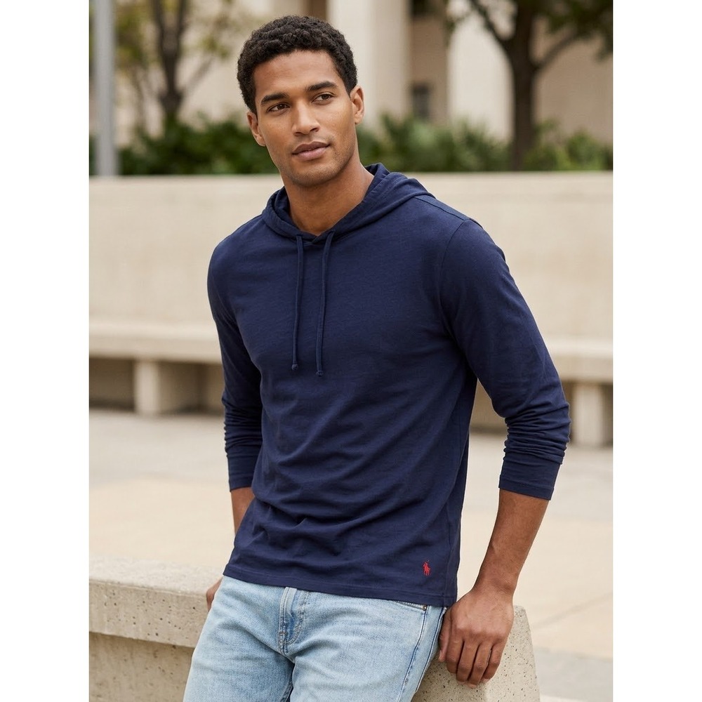 Navy Blue Pima Cotton Modal Polo Ralph Lauren Hoodie Size M Medium